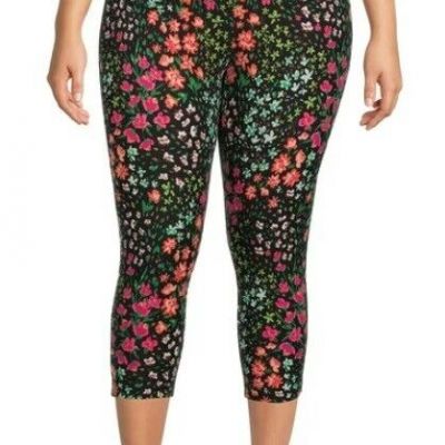 Terra & Sky NEW?Woman's PLUS Capri legging's size 0X~Black/green/pink floral